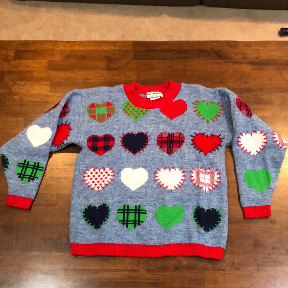 Vintage Knitwaves Womens Multi Pattern Hearts Long Sleeve Knit Sweater Size XS/S